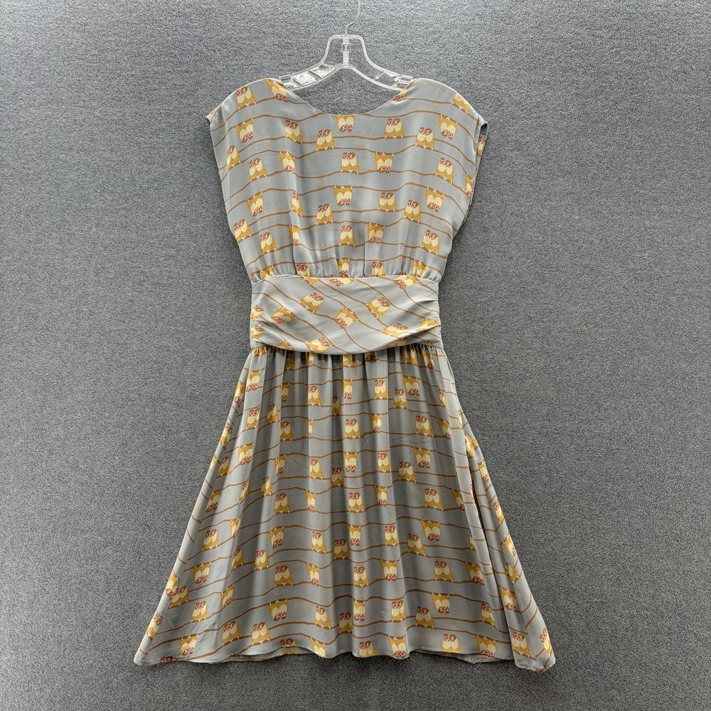 Tucker Dress Womens Small Gray Silk Bird Print Cut Out Fit Flare Made USA